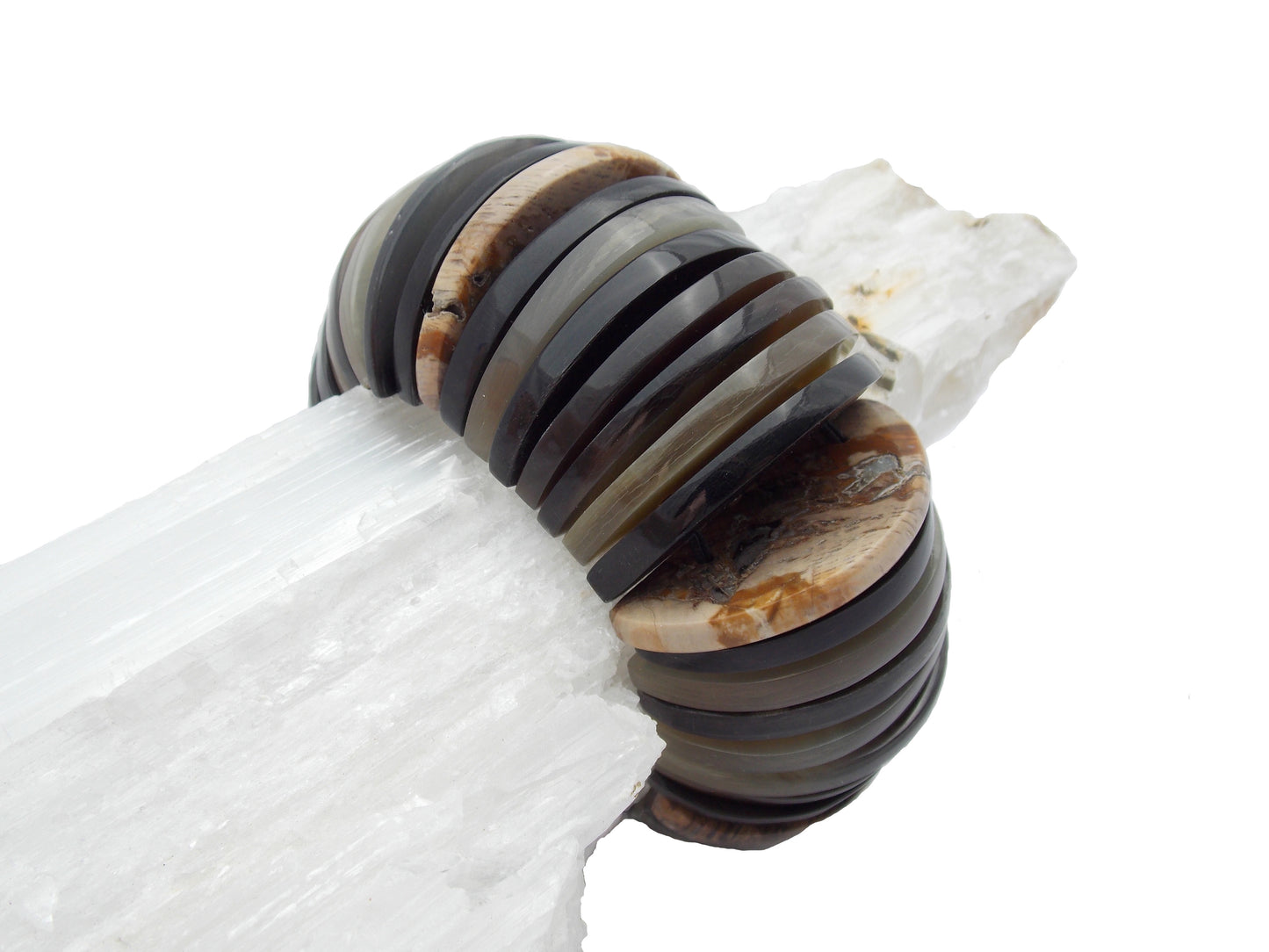 Petrified Wood & Buffalo Horn Bracelets