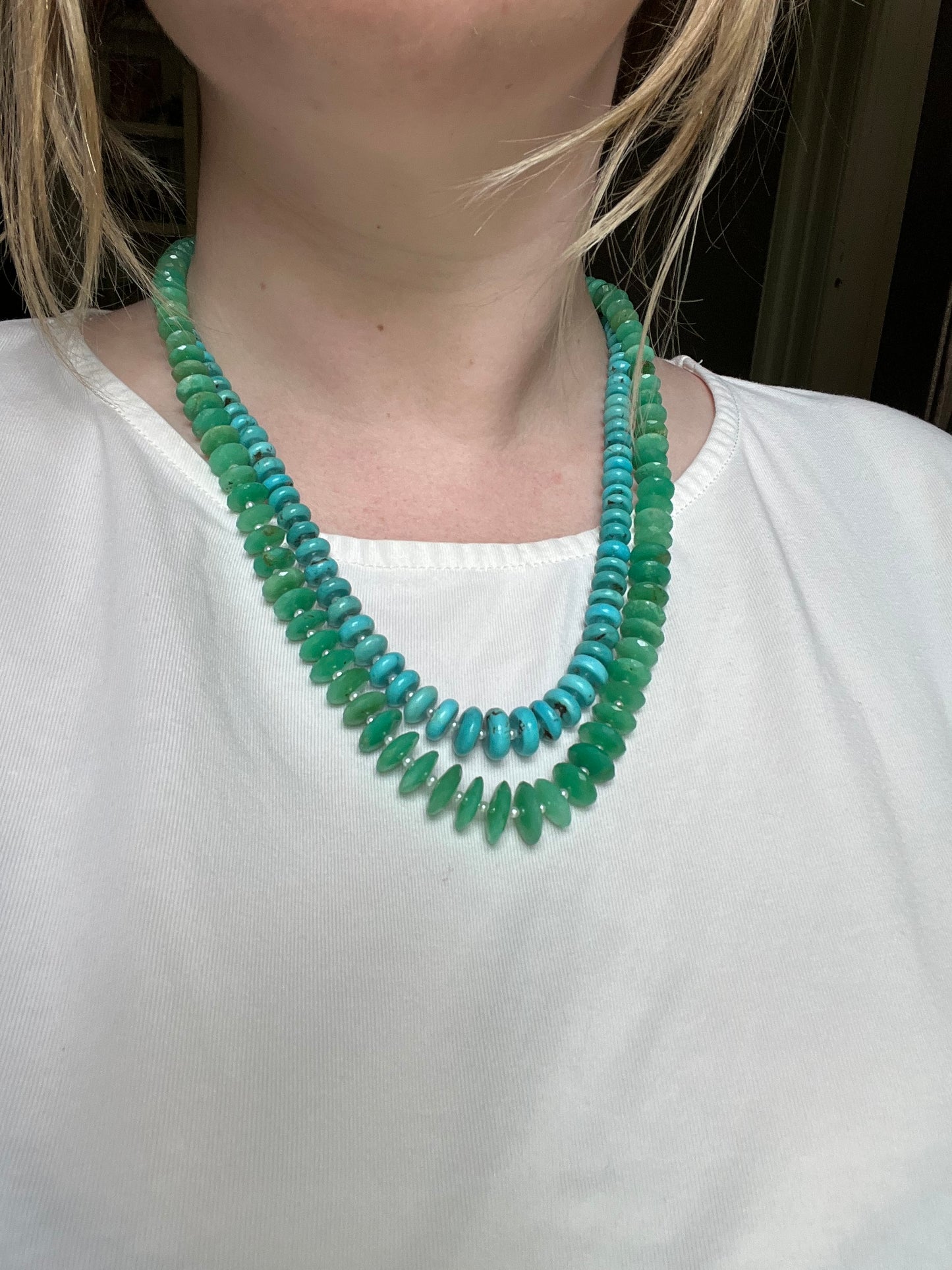 Graduated Chrysoprase and Pearl Necklace