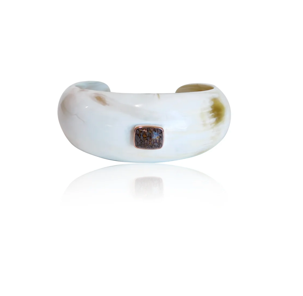 Buffalo Horn Cuff with Dinosaur Bone