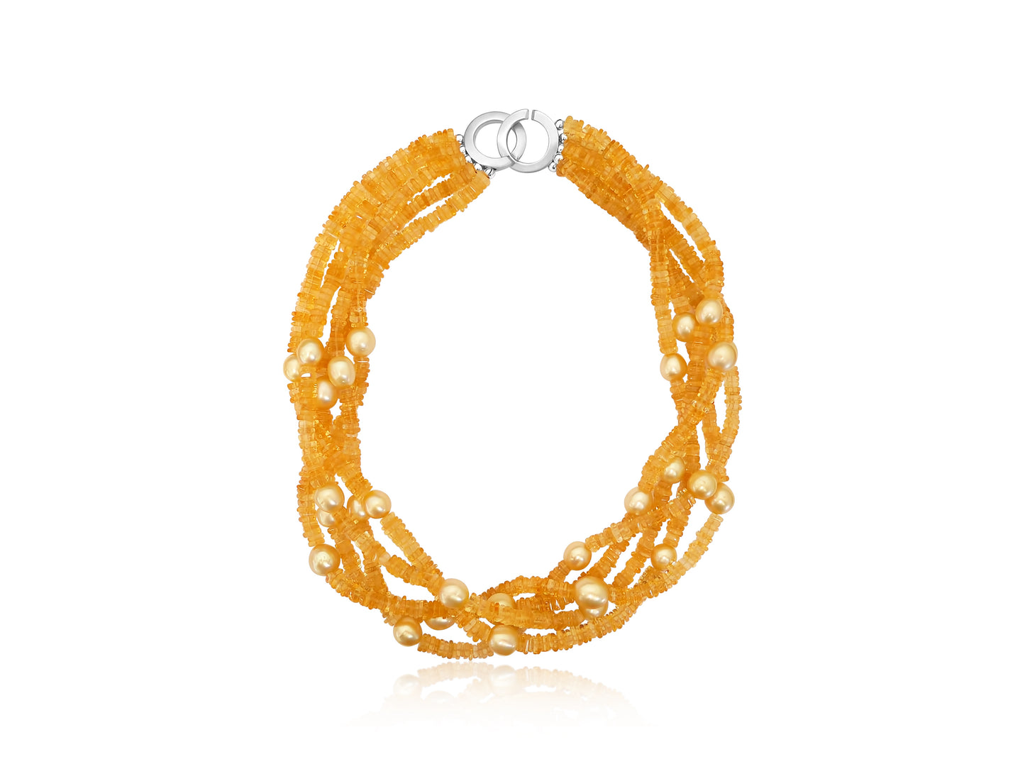 Citrine and Golden South Sea Pearl Multi Strand Necklace