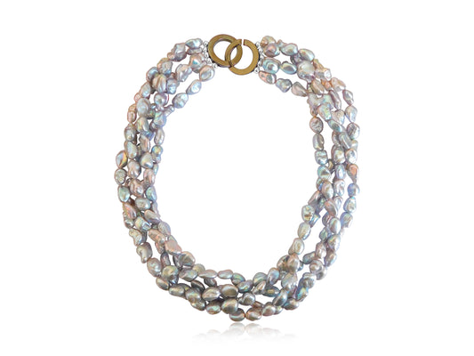 Grey Iridescence Keshi Pearl Multi Strand Necklace