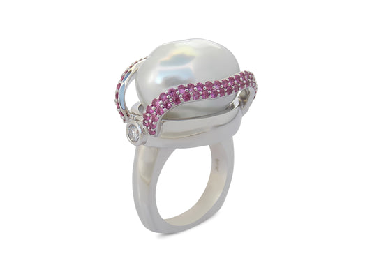 Baroque Pearl and Ruby Ring