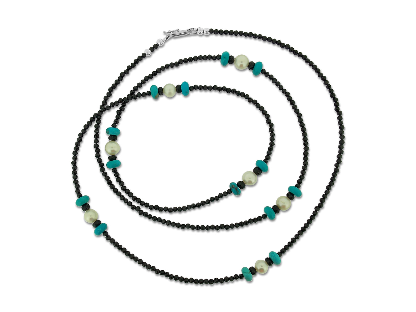 Turquoise, Pearl and Spinel Long Necklace